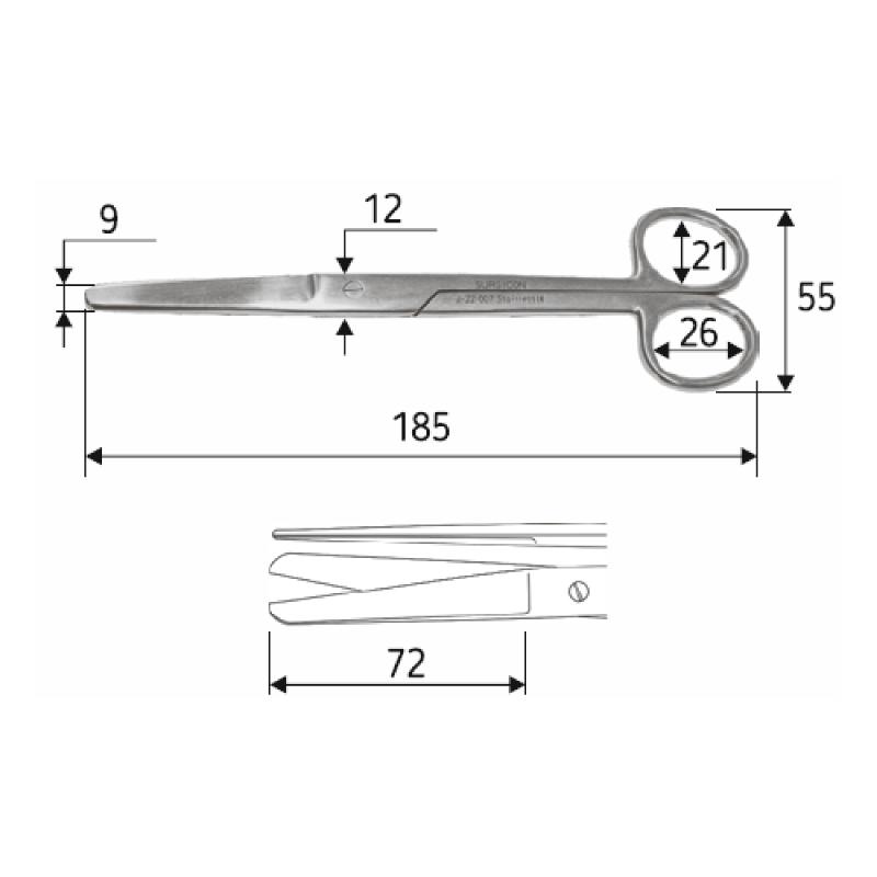 Ножиці J-22-007 хірургічні 18,5 см, тупий/тупий/прямі.